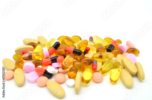 Photo: Many types of medicine isolated on white background Many types of medicine isolated on white background