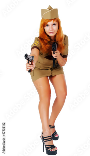 Photo: beautiful woman in military uniform beautiful woman in military uniform