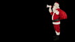 Santa Claus with a loudspeaker, side view, on black