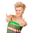 Photo: Happy smiling girl with thumbs up gesture Happy smiling girl with thumbs up gesture