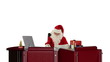 Santa Claus reading letters, against white