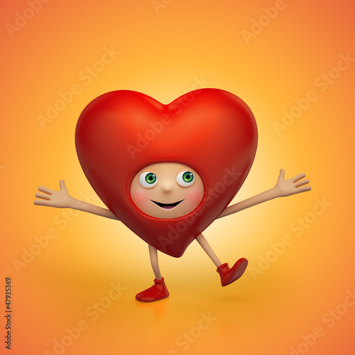Illustration: funny red Valentine cartoon heart character dancing funny red Valentine cartoon heart character dancing