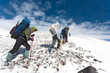 Hike in winter mountain.