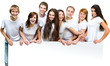 young people looking out a board
