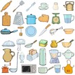 set of hand drawn, vector illustration of kitchen objects
