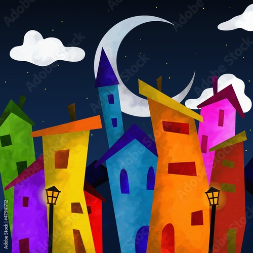 Illustration: casette di notte casette di notte