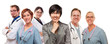 Young Mixed Race Woman with Doctors and Nurses Behind