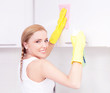 housewife cleaning furniture