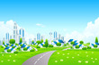 Vector: Green Landscape with City and Small Villarge Green Landscape with City and Small Villarge