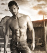 Sepia toned portrait of a hunky male model
