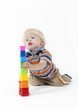 child playing educational toys isolated on white