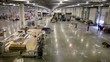 Video: Many people work in large hangar with building materials Many people work in large hangar with building materials