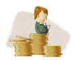 rich boss sitting on a pile of coins
