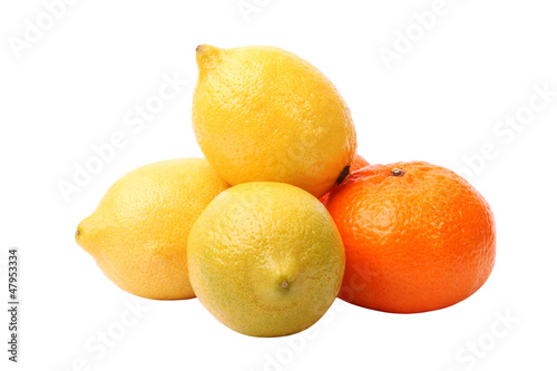 Photo: lemons and tangerine on the white background lemons and tangerine on the white background
