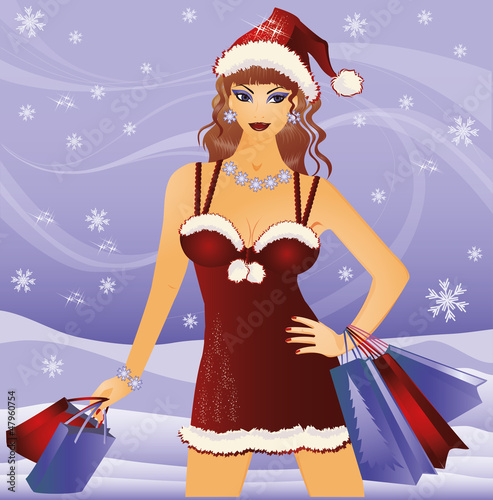 Vector: Shopping christmas girl. vector illustration Shopping christmas girl. vector illustration