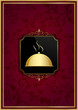 Red floral restaurant menu and golden frame