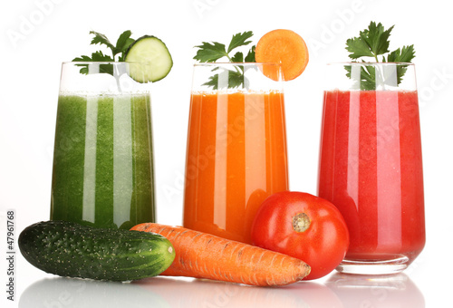 Photo: Fresh vegetable juices isolated on white Fresh vegetable juices isolated on white
