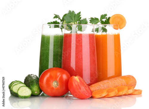 Photo: Fresh vegetable juices isolated on white Fresh vegetable juices isolated on white
