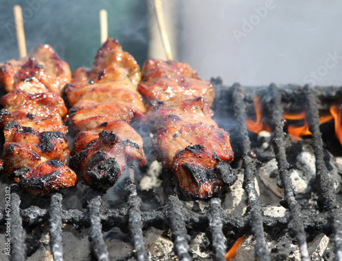 Photo: Grilling Chicken on Sticks Grilling Chicken on Sticks