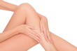 Beautiful woman legs against white background