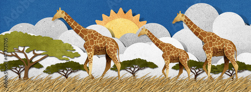 Illustration: Giraffe made from recycled paper background Giraffe made from recycled paper background