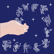 set with signs of zodiac in hands