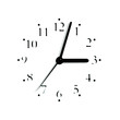 Black and white analogue clock face dial at 3:03 isolated