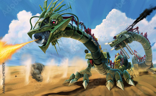 Illustration: 龍型戦車 砂漠の戦闘 龍型戦車 砂漠の戦闘