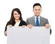 business team with big blank card