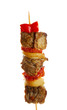 tasty grilled meat and vegetables on skewer, isoalted on white