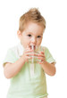 Boy drinking water from glass isolated on white