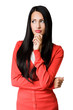 Photo: Young business woman in pensive pose. Young business woman in pensive pose.