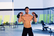 Crossfit man lifting kettlebell workout exercise