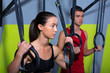 Crossfit dip ring man and woman relaxed after workout