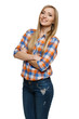 Young smiling female standing with hands folded