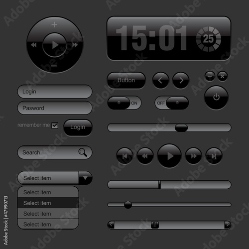 Vector: Dark Web UI Elements. Buttons, Switches, bars Dark Web UI Elements. Buttons, Switches, bars