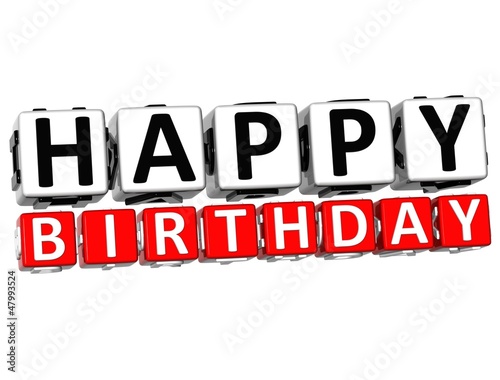 Illustration: 3D Happy Birthday Button Click Here Block Text 3D Happy Birthday Button Click Here Block Text