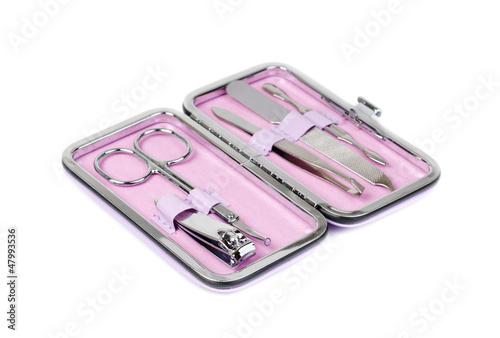 Photo: Pink manicure set, isolated on white backgroun Pink manicure set, isolated on white backgroun