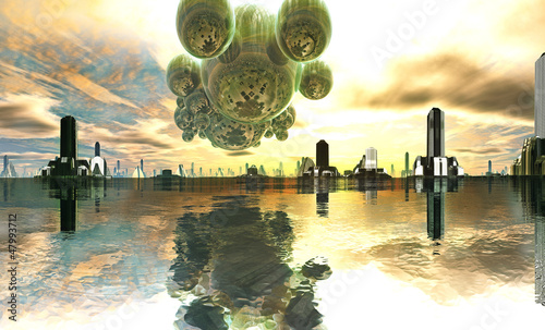 Illustration: Alien Mothership over Futuristic City Alien Mothership over Futuristic City