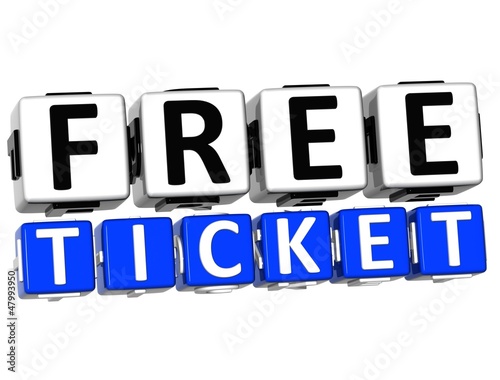 Illustration: 3D Free Ticket Button Click Here Block Text 3D Free Ticket Button Click Here Block Text
