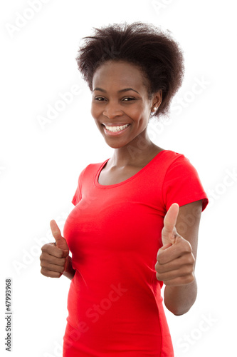 Photo: Happy african woman in red Happy african woman in red