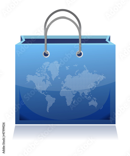 Illustration: shopping bag mapped with the world map shopping bag mapped with the world map