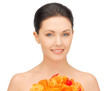 woman with red flowers
