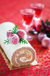 Swiss roll with cinnamon and apples, selective focus