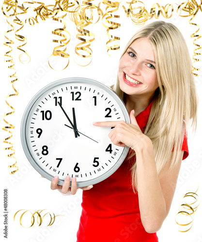 Photo: partytime. five to twelve. young beautiful woman partytime. five to twelve. young beautiful woman