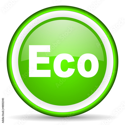 Illustration: eco green glossy icon on white background eco green glossy icon on white background
