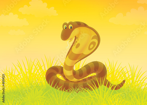 Illustration: Big brown cobra writhing in grass Big brown cobra writhing in grass