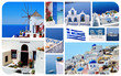 Collage of summer photos in Santorini island, Greece