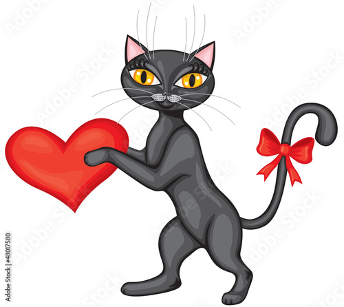 Vector: Black cat gives his heart Black cat gives his heart