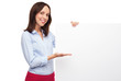 Businesswoman with blank sign